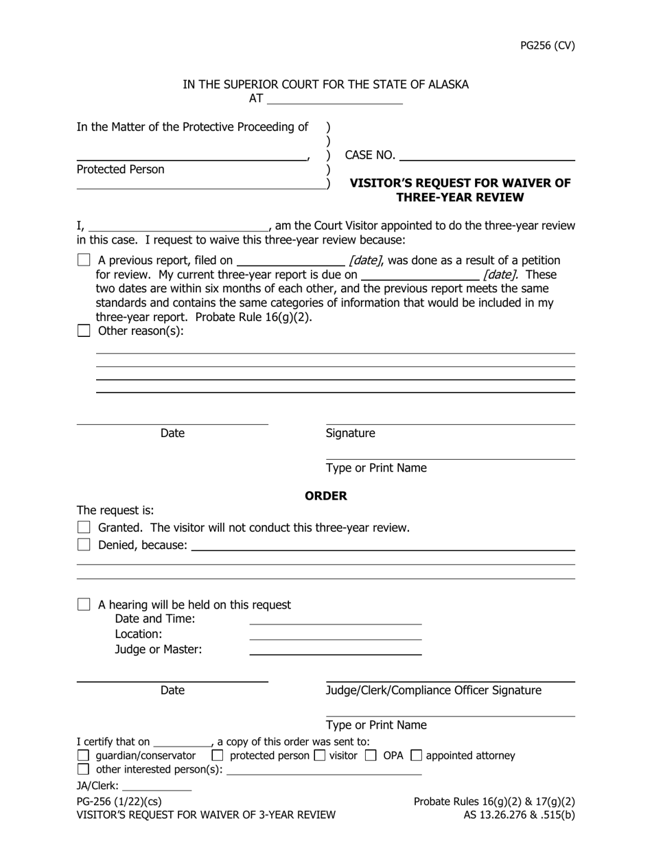 Form PG-256 Visitors Request for Waiver of Three-Year Review - Alaska, Page 1