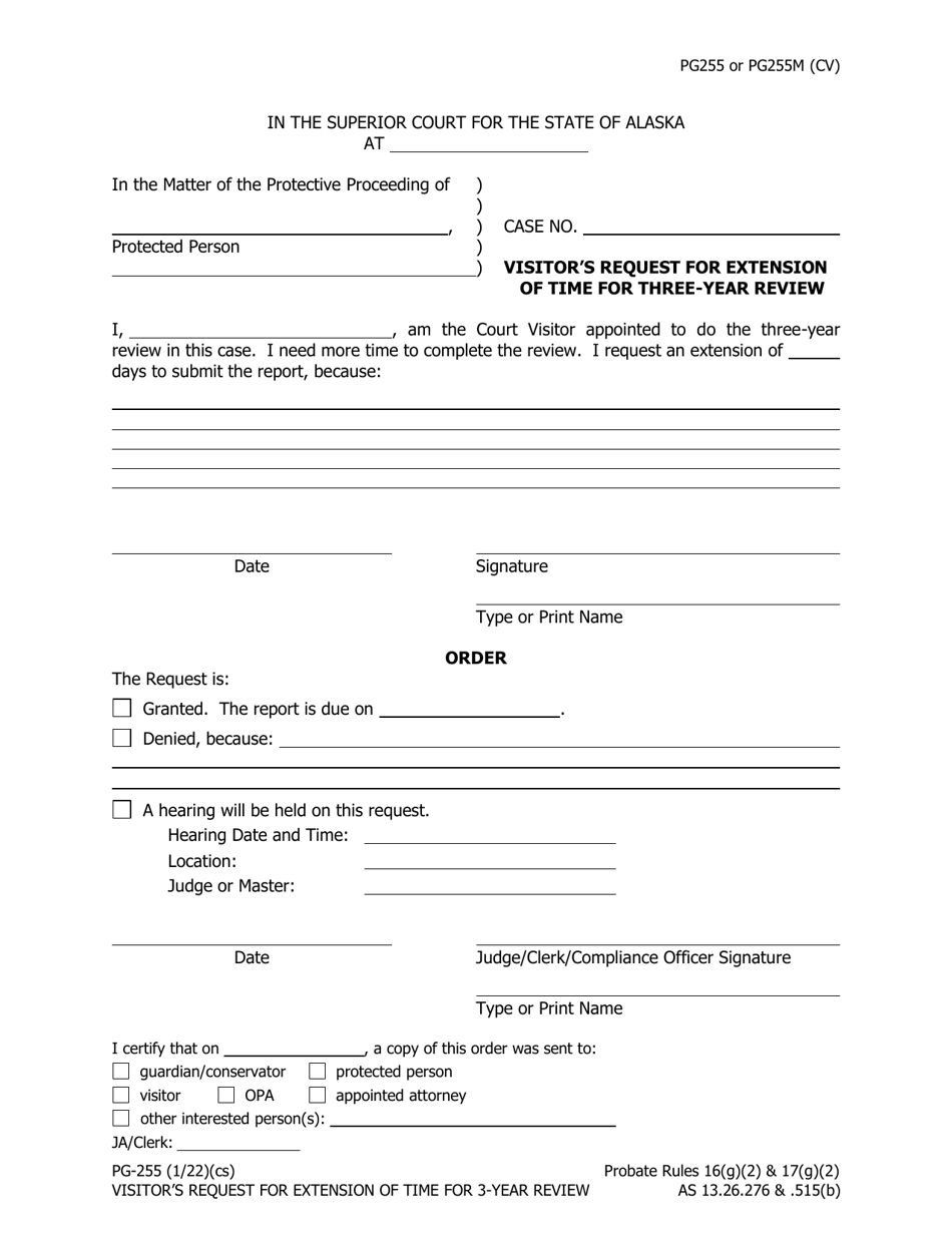 Form PG-255 Visitors Request for Extension of Time for Three-Year Review - Alaska, Page 1