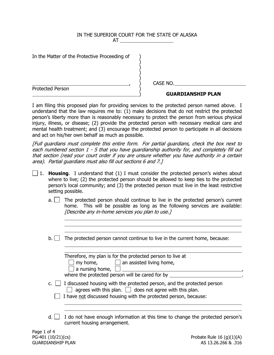 Form PG-401 Guardianship Plan - Alaska, Page 1