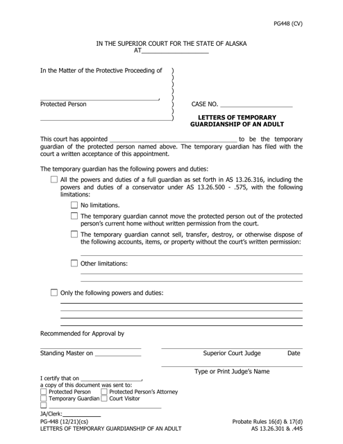 Form PG-448 Letters of Temporary Guardianship of an Adult - Alaska