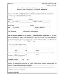 Document preview: Application for Dissolution of Marriage