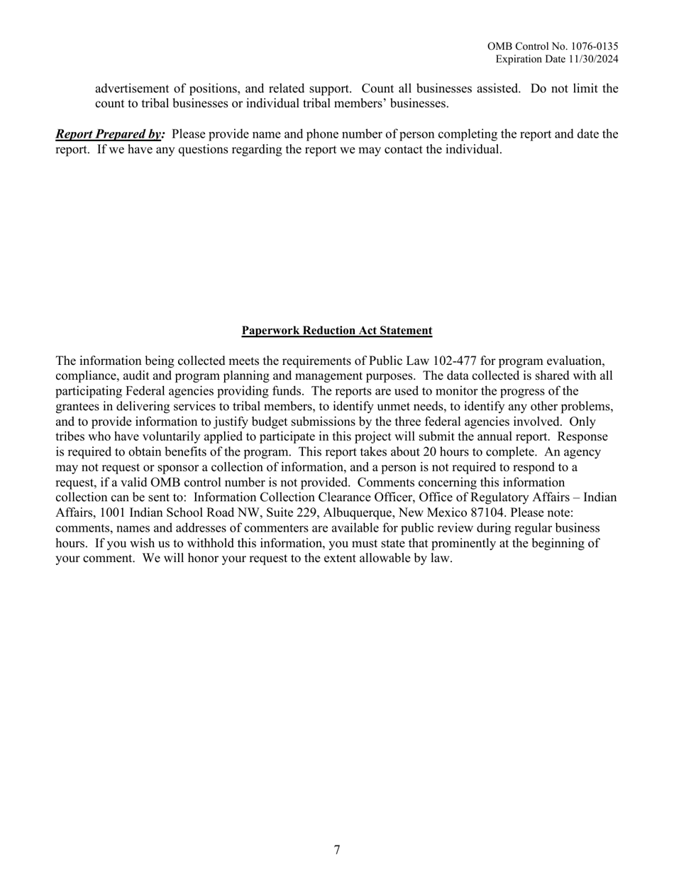Public Law 102-477 Statistical Report, Page 7