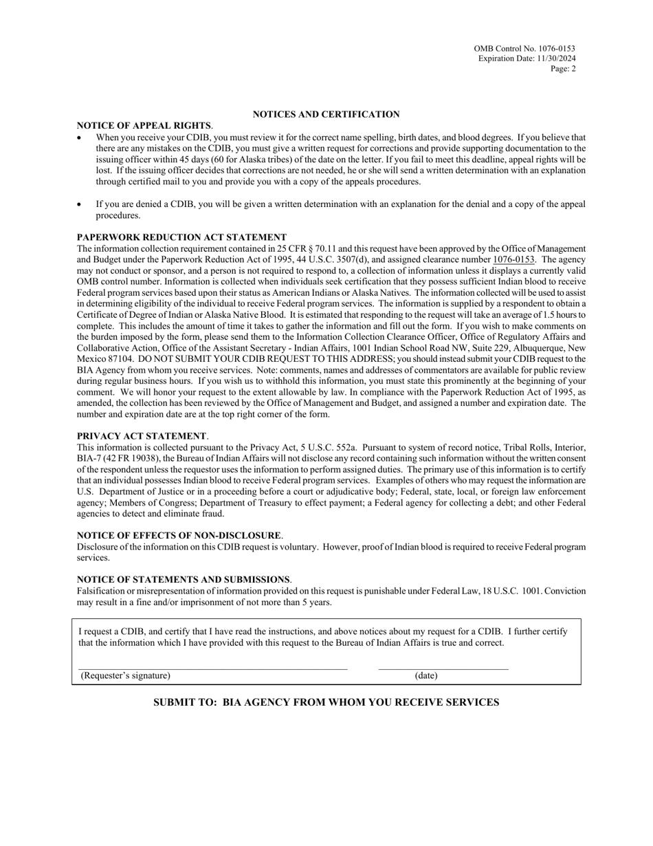 Request for Certificate of Degree of Indian or Alaska Native Blood, Page 3