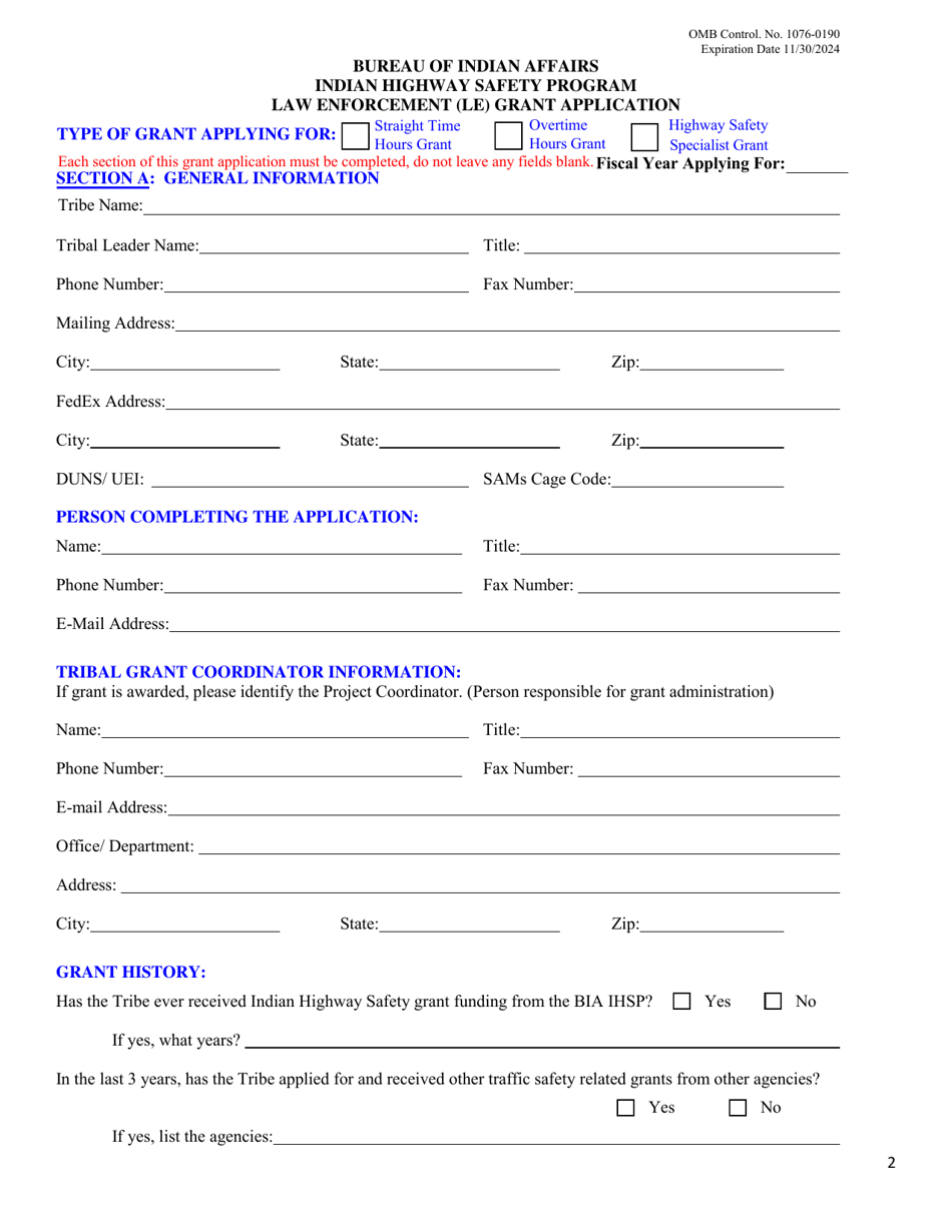 Law Enforcement (Le) Grant Application - Indian Highway Safety Program, Page 14