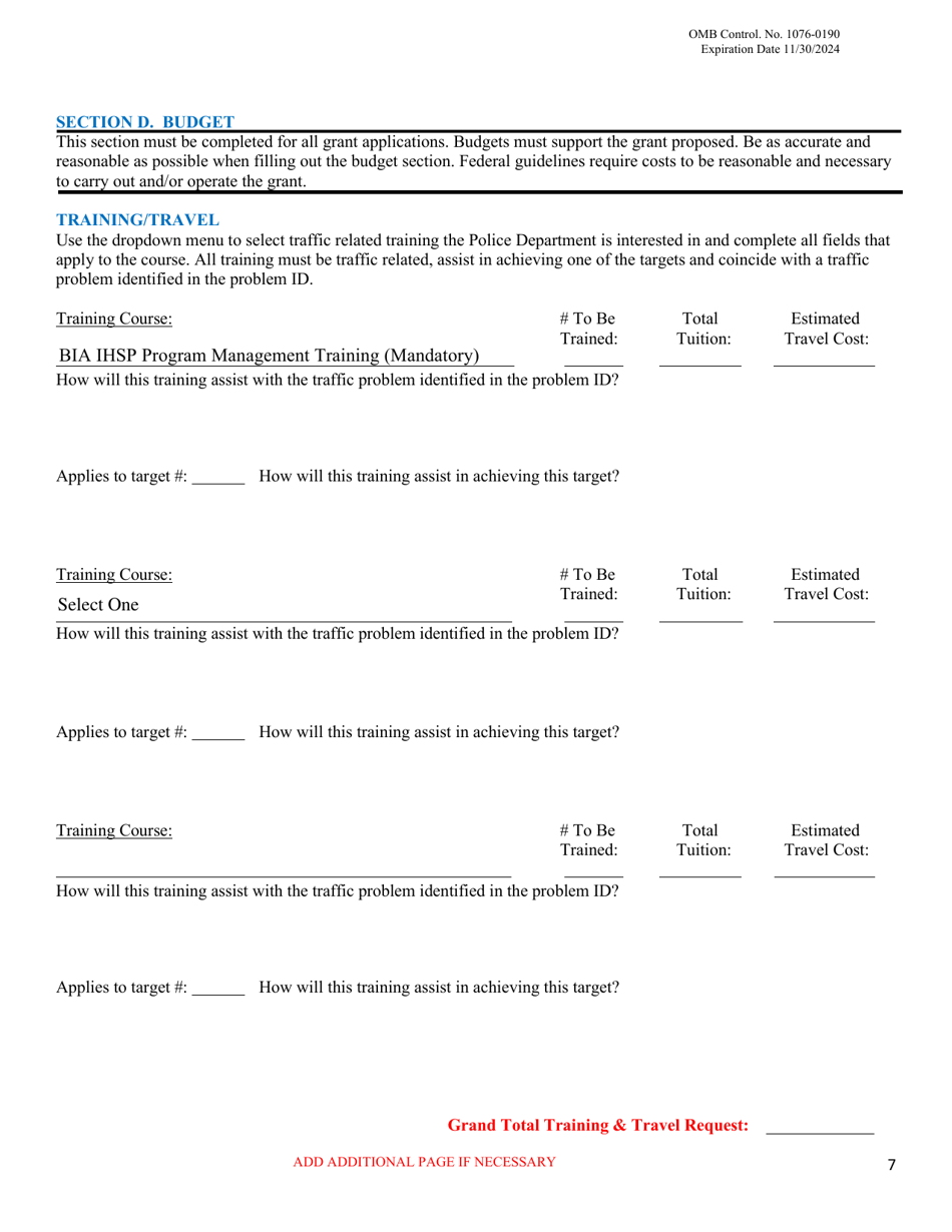 Law Enforcement (Le) Grant Application - Indian Highway Safety Program, Page 19