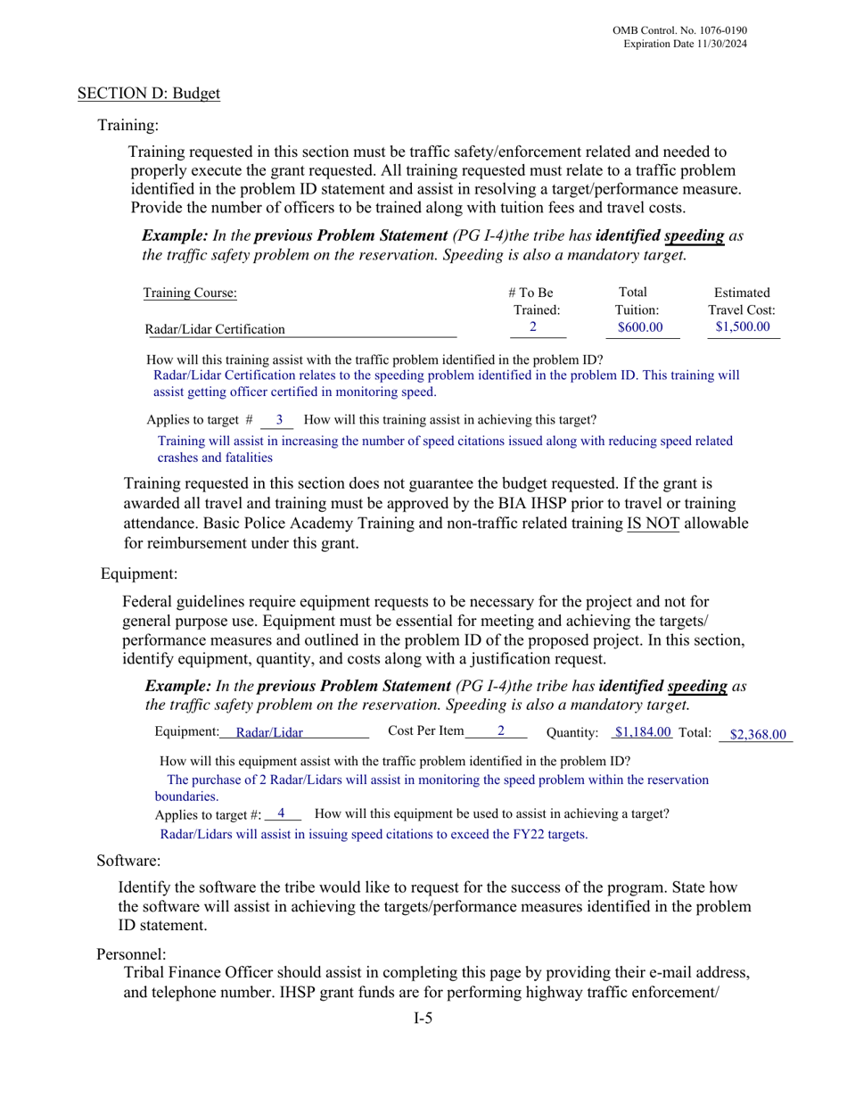 Law Enforcement (Le) Grant Application - Indian Highway Safety Program, Page 5