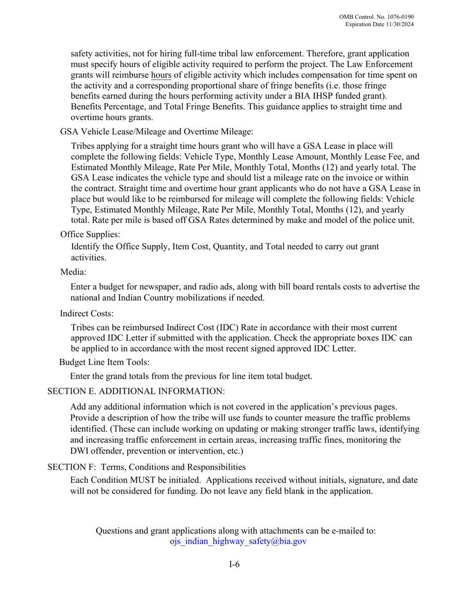 Law Enforcement (Le) Grant Application - Indian Highway Safety Program, Page 6