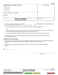 Document preview: Form CR-173 Order for Commitment (Sexually Violent Predator) - California
