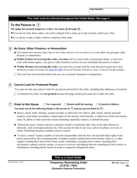 Form DV-110 Temporary Restraining Order - California, Page 2