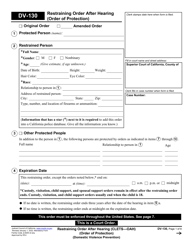 Form DV-130 Restraining Order After Hearing (Order of Protection) - California