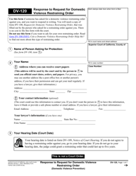Form DV-120 Response to Request for Domestic Violence Restraining Order - California