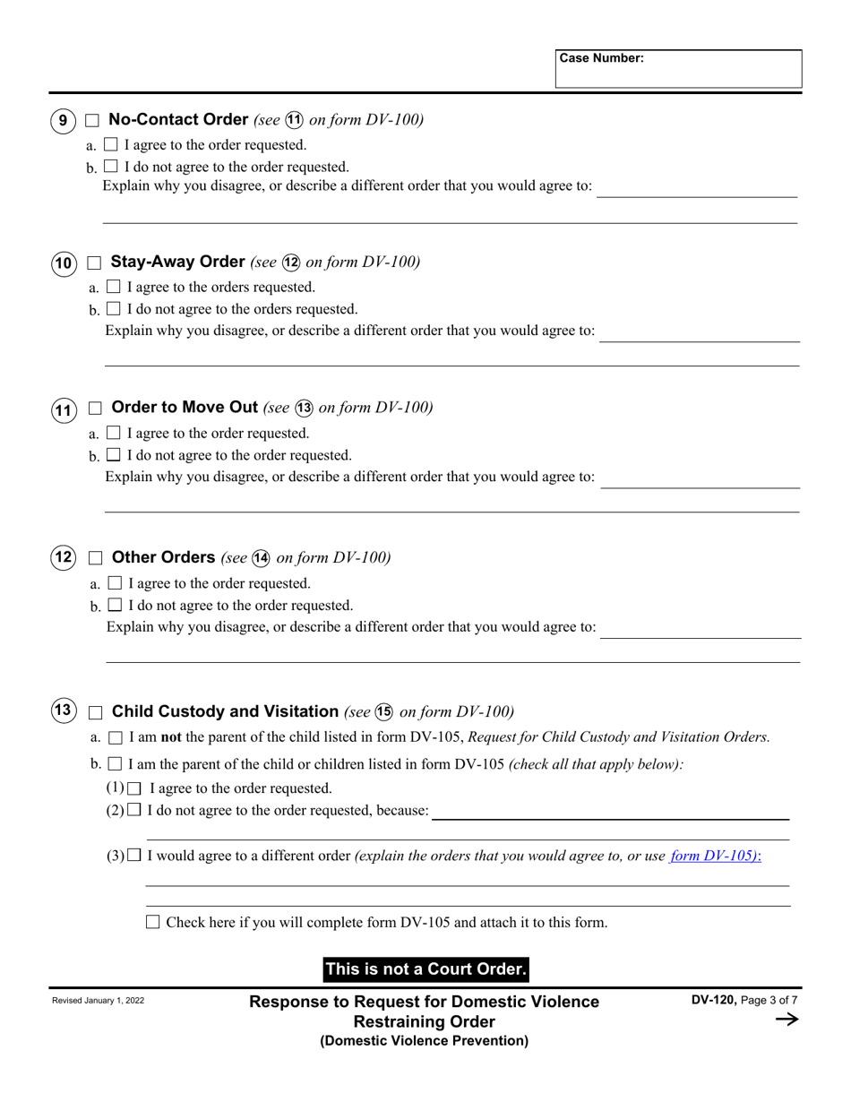 Form DV-120 Response to Request for Domestic Violence Restraining Order - California, Page 3