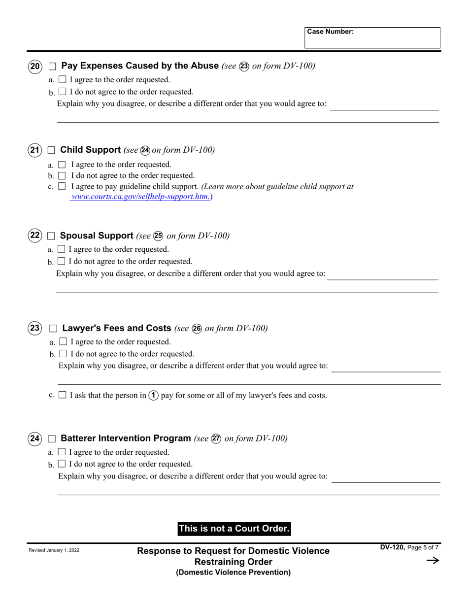 Form DV-120 Response to Request for Domestic Violence Restraining Order - California, Page 5
