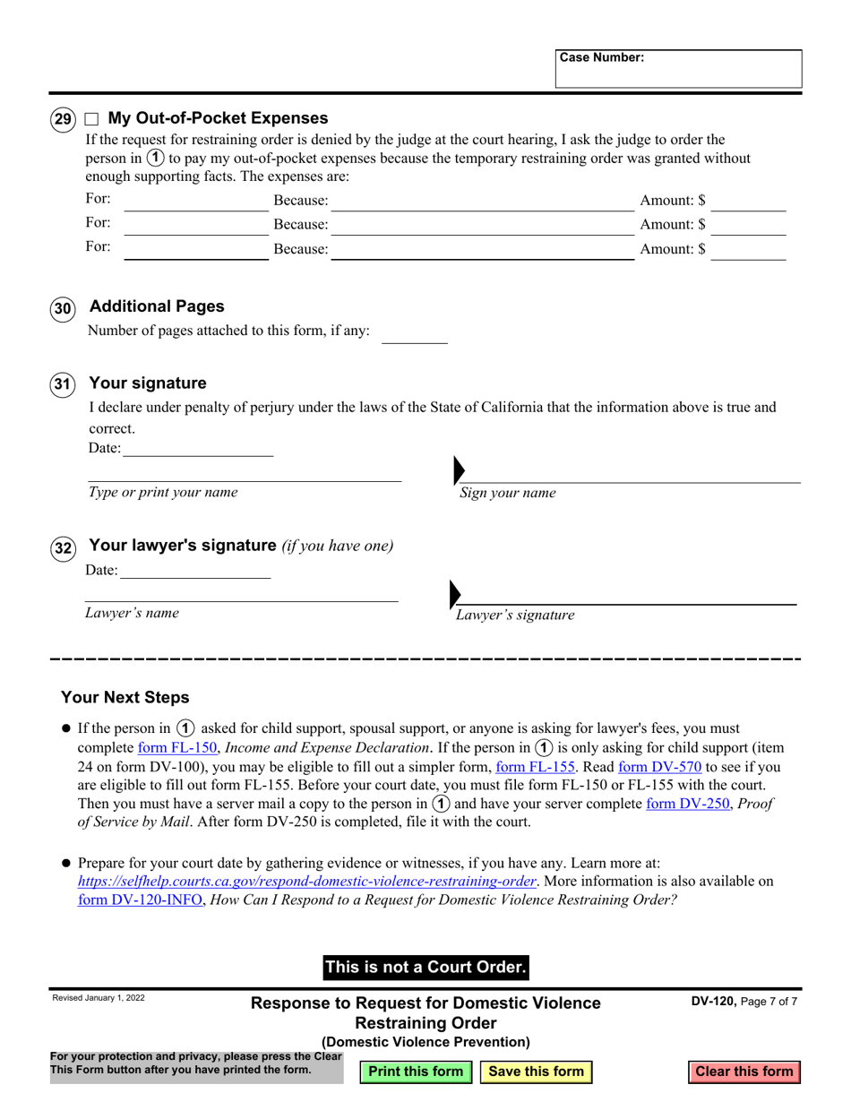 Form DV-120 Response to Request for Domestic Violence Restraining Order - California, Page 7