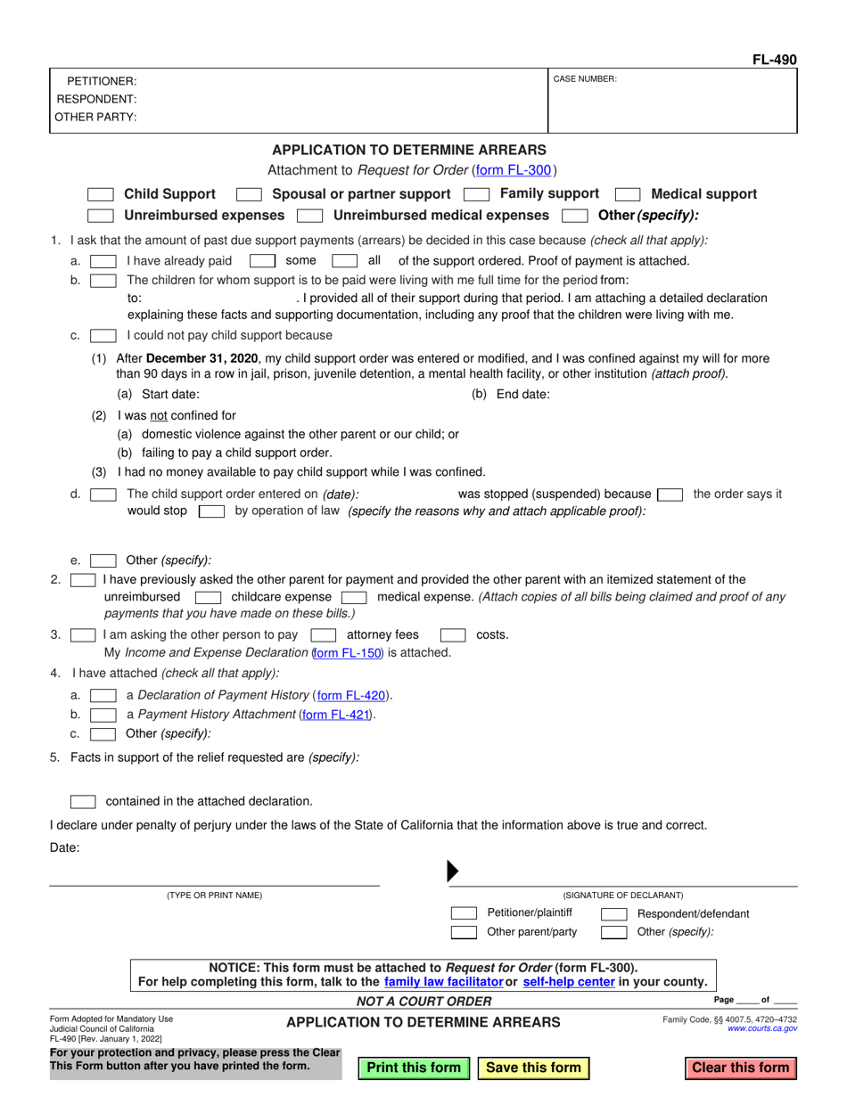 Form FL-490 Download Fillable PDF or Fill Online Application to ...