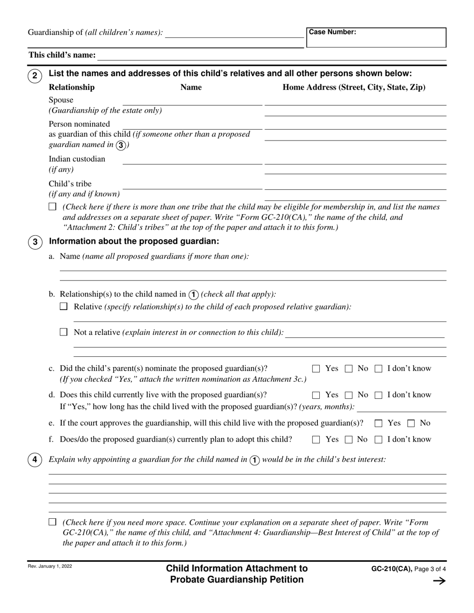 Form Gc-210(ca) Download Fillable Pdf Or Fill Online Child Information 