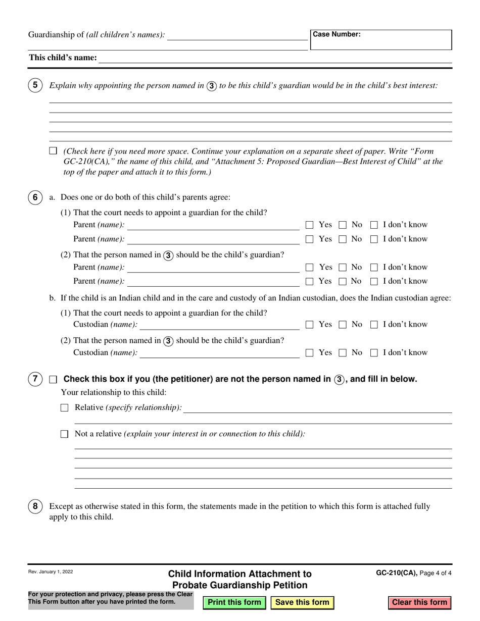 Form Gc-210(ca) Download Fillable Pdf Or Fill Online Child Information 