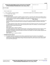 Form JV-597 Probation Department Notice on Sealing of Records After Diversion Program (Welf. &amp; Inst. Code, 786.5) - California