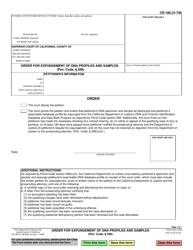 Document preview: Form CR-186 (JV-798) Order for Expungement of Dna Profiles and Samples - California