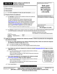 Document preview: Formulario GV-116 Orden Sobre La Solicitud De Aplazar Audiencia - California (Spanish)