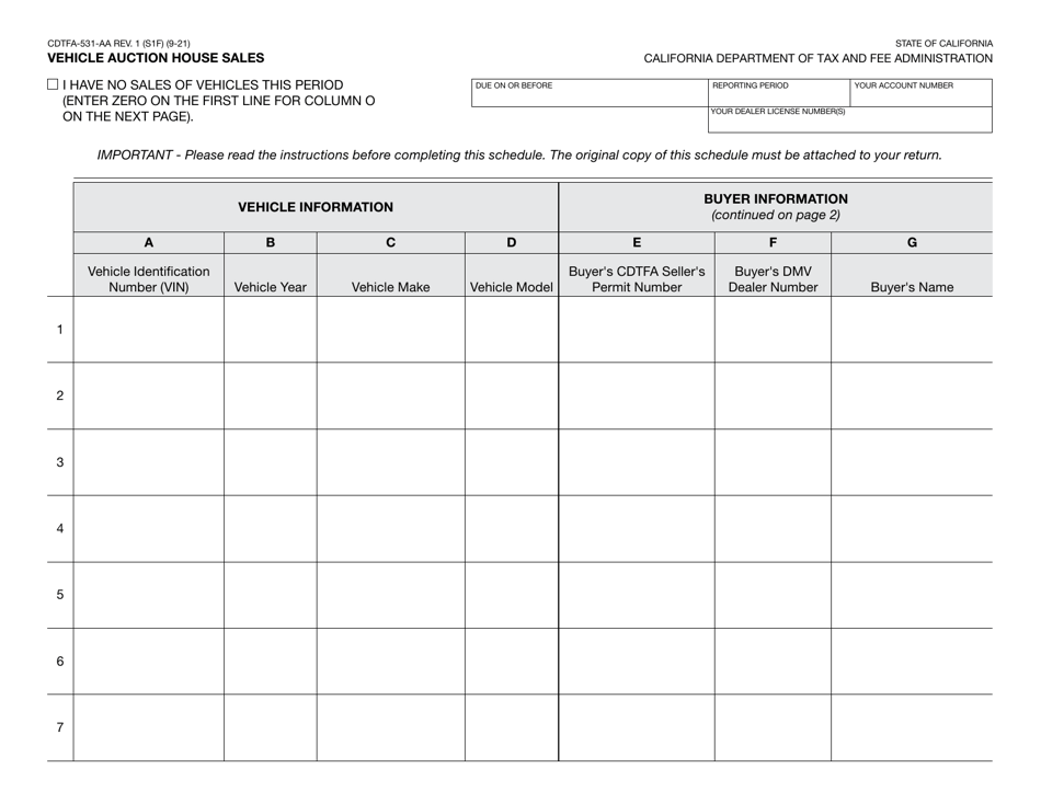 Form CDTFA-531-AA Download Fillable PDF or Fill Online Vehicle Auction ...