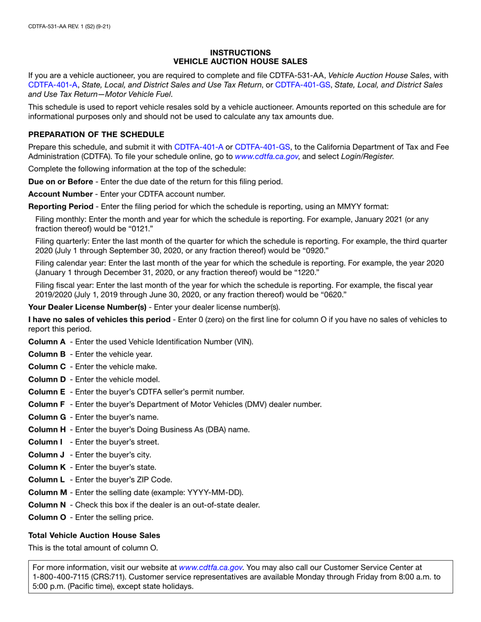 Form CDTFA-531-AA Vehicle Auction House Sales - California, Page 3