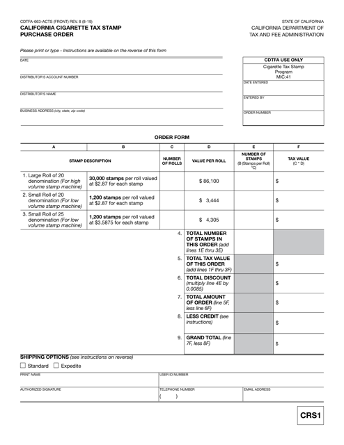 Form CDTFA-663-ACTS  Printable Pdf
