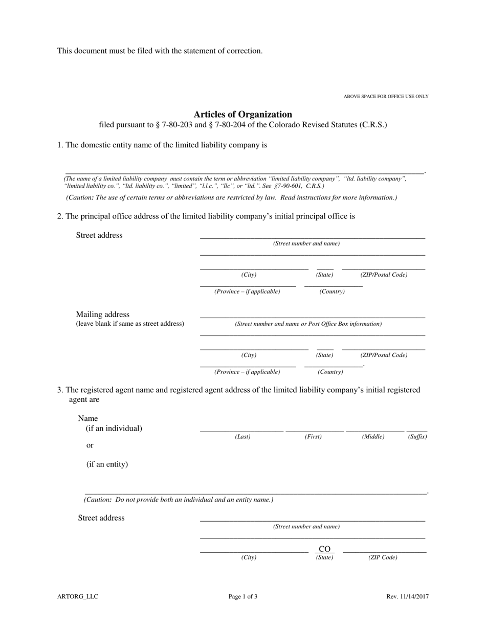 Statement of Correction Correcting a Mistakenly Filed Domestic Entity That Was Meant to Be a Different Form of Domestic Entity - Limited Liability Company - Colorado, Page 3