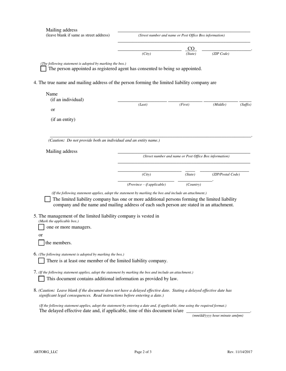 Statement of Correction Correcting a Mistakenly Filed Domestic Entity That Was Meant to Be a Different Form of Domestic Entity - Limited Liability Company - Colorado, Page 4
