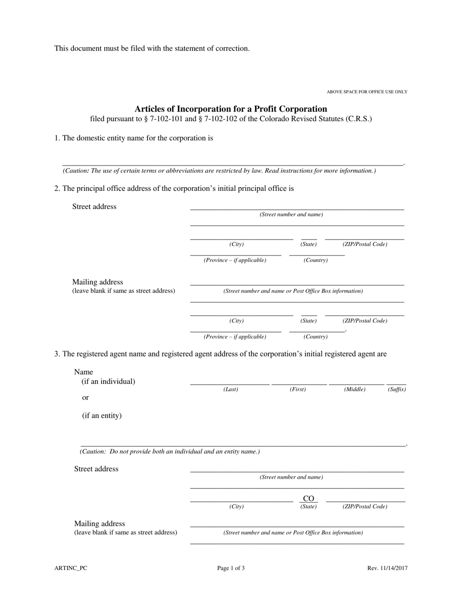 Statement of Correction Correcting a Mistakenly Filed Domestic Entity That Was Meant to Be a Different Form of Domestic Entity - Profit Corporation - Colorado, Page 3