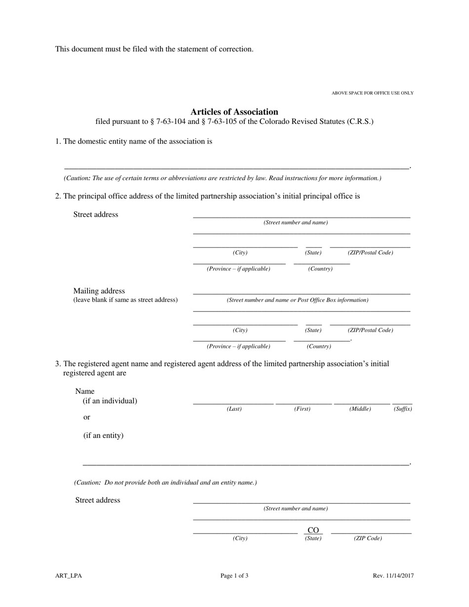 Statement of Correction Correcting a Mistakenly Filed Foreign Entity That Was Meant to Be a Domestic Entity - Limited Partnership Associations - Colorado, Page 3