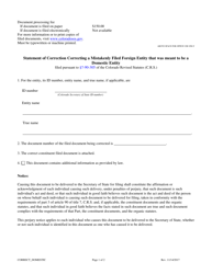Document preview: Statement of Correction Correcting a Mistakenly Filed Foreign Entity That Was Meant to Be a Domestic Entity - Limited Partnership Associations - Colorado