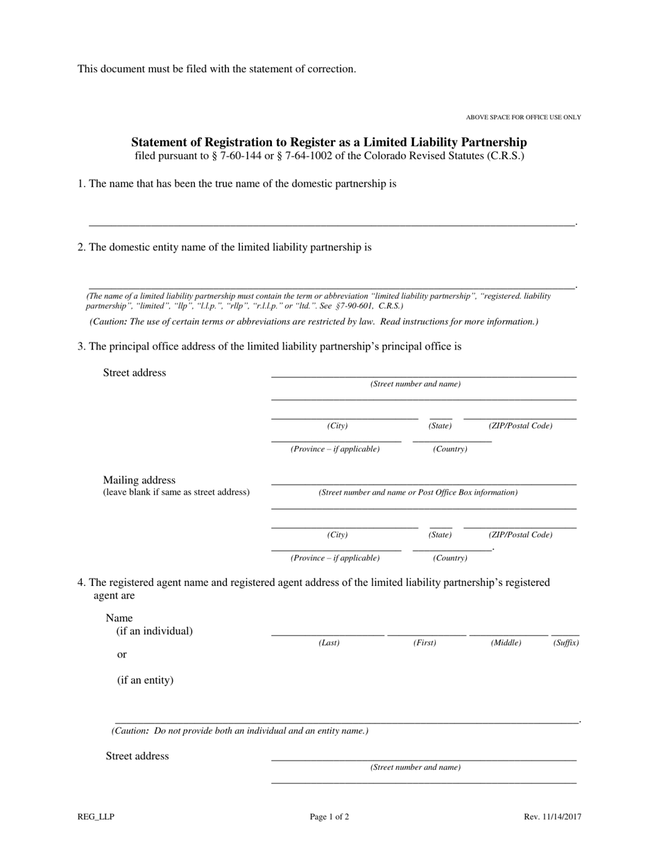 Statement of Correction Correcting a Mistakenly Filed Domestic Entity That Was Meant to Be a Different Form of Domestic Entity - Limited Liability Partnership - Colorado, Page 3