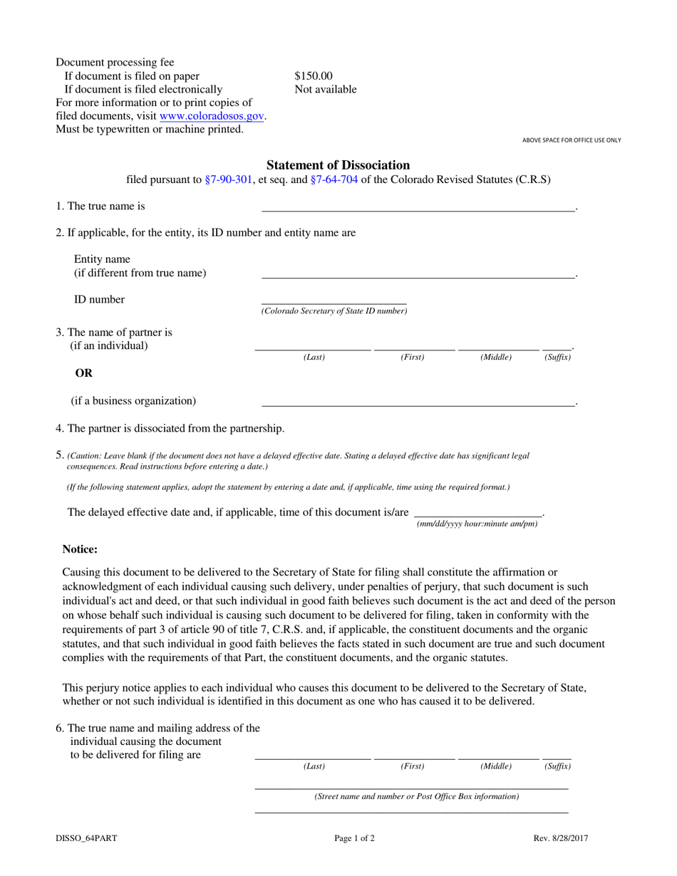 Colorado Statement of Dissociation - Fill Out, Sign Online and Download ...