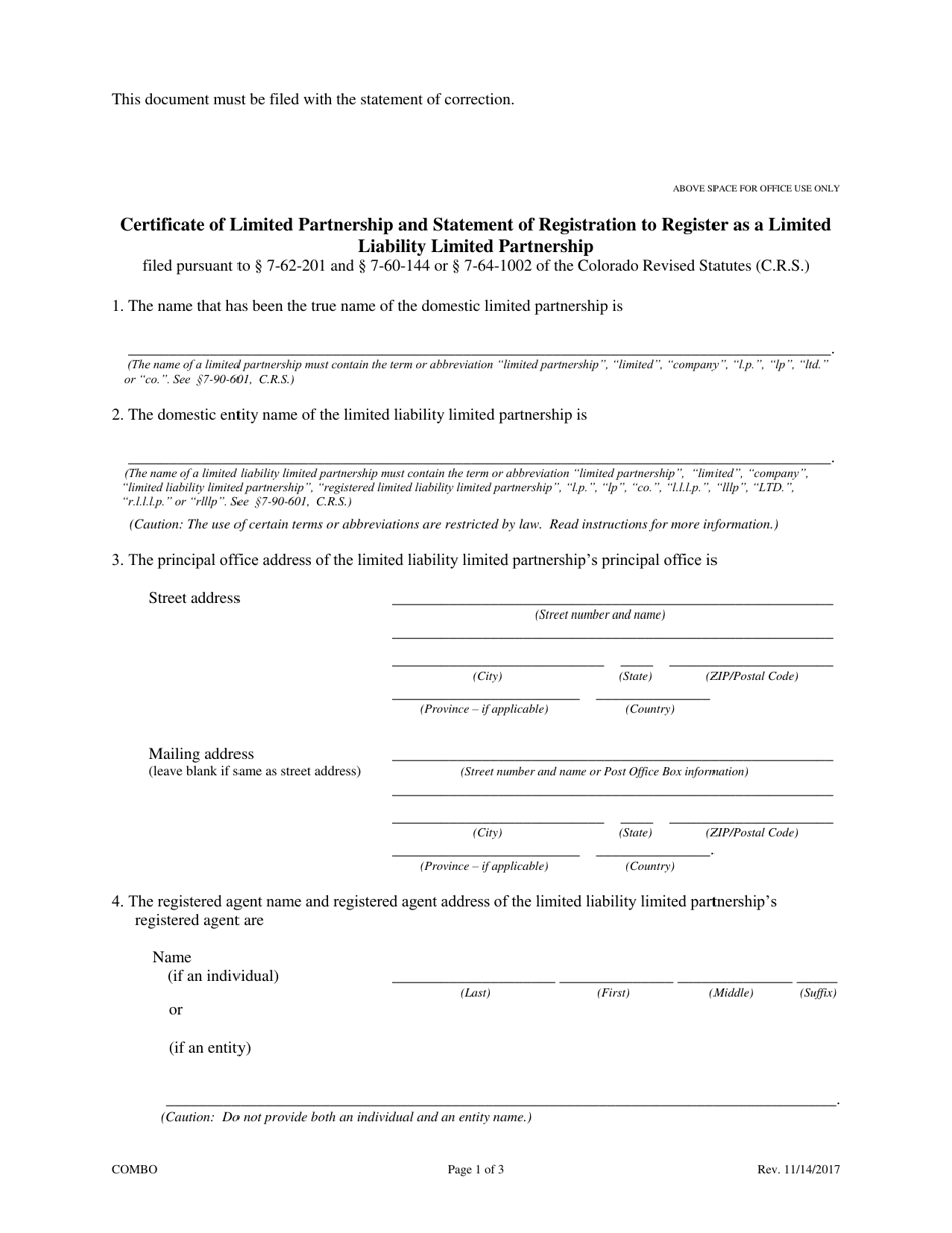 Statement of Correction Correcting a Mistakenly Filed Foreign Entity That Was Meant to Be a Domestic Entity - Limited Liability Limited Partnership - Colorado, Page 3