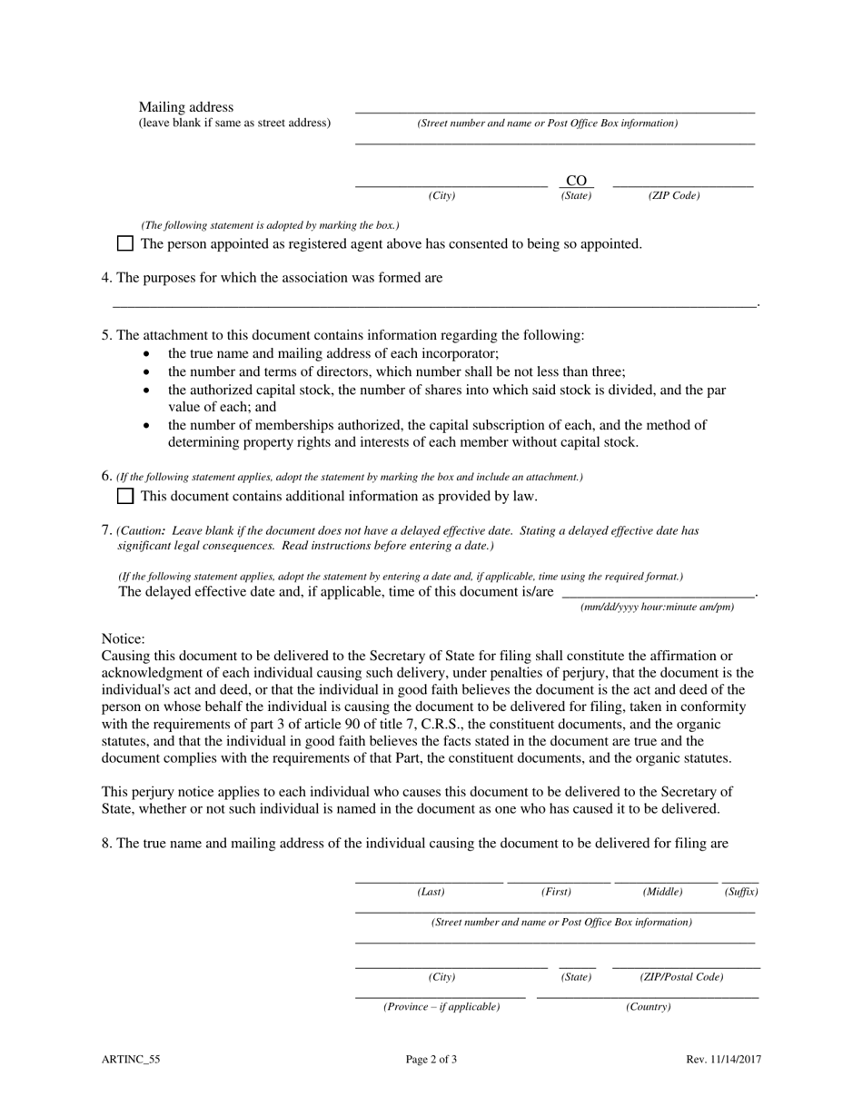 Statement of Correction Correcting a Mistakenly Filed Foreign Entity That Was Meant to Be a Domestic Entity - Article 55 Cooperative Association - Colorado, Page 4