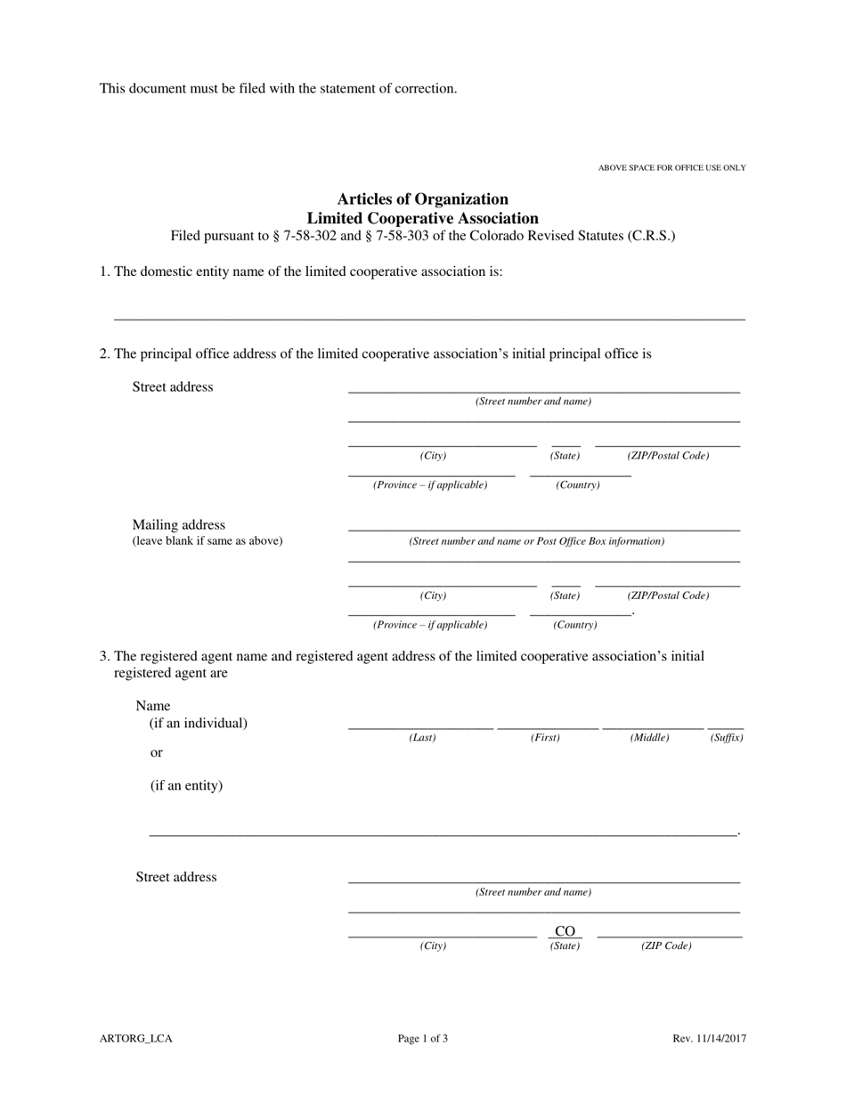Statement of Correction Correcting a Mistakenly Filed Domestic Entity That Was Meant to Be a Different Form of Domestic Entity - Limited Cooperative Association - Colorado, Page 3