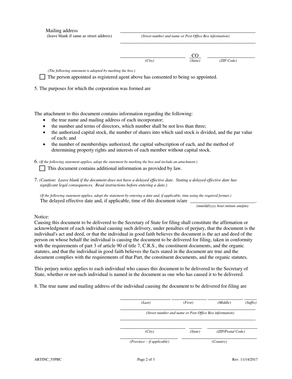 Statement of Correction Correcting a Mistakenly Filed Domestic Entity That Was Meant to Be a Different Form of Domestic Entity - Article 55 Cooperative Association as a Public Benefit Corporation - Colorado, Page 4