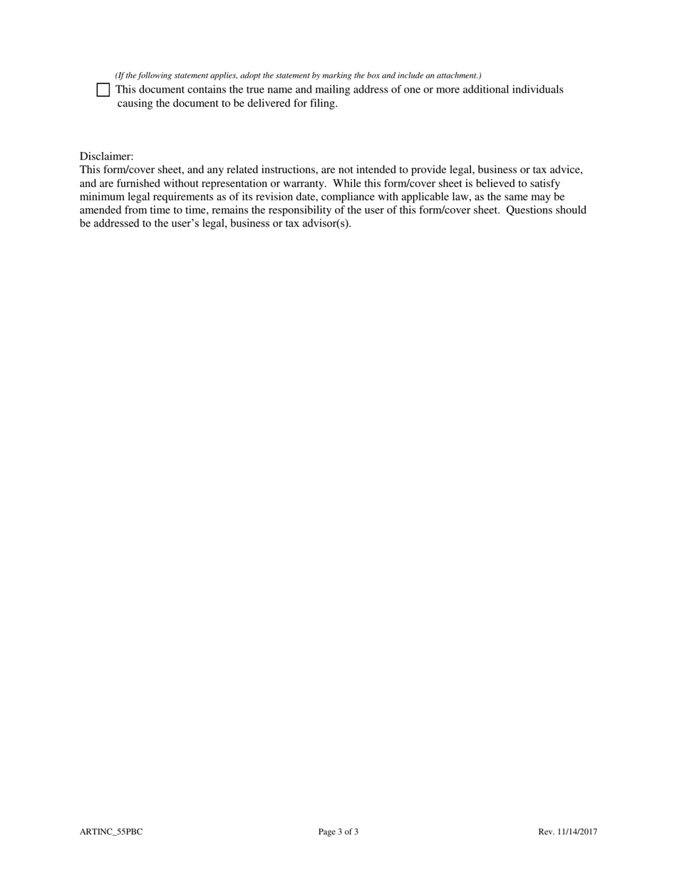 Statement of Correction Correcting a Mistakenly Filed Domestic Entity That Was Meant to Be a Different Form of Domestic Entity - Article 55 Cooperative Association as a Public Benefit Corporation - Colorado, Page 5