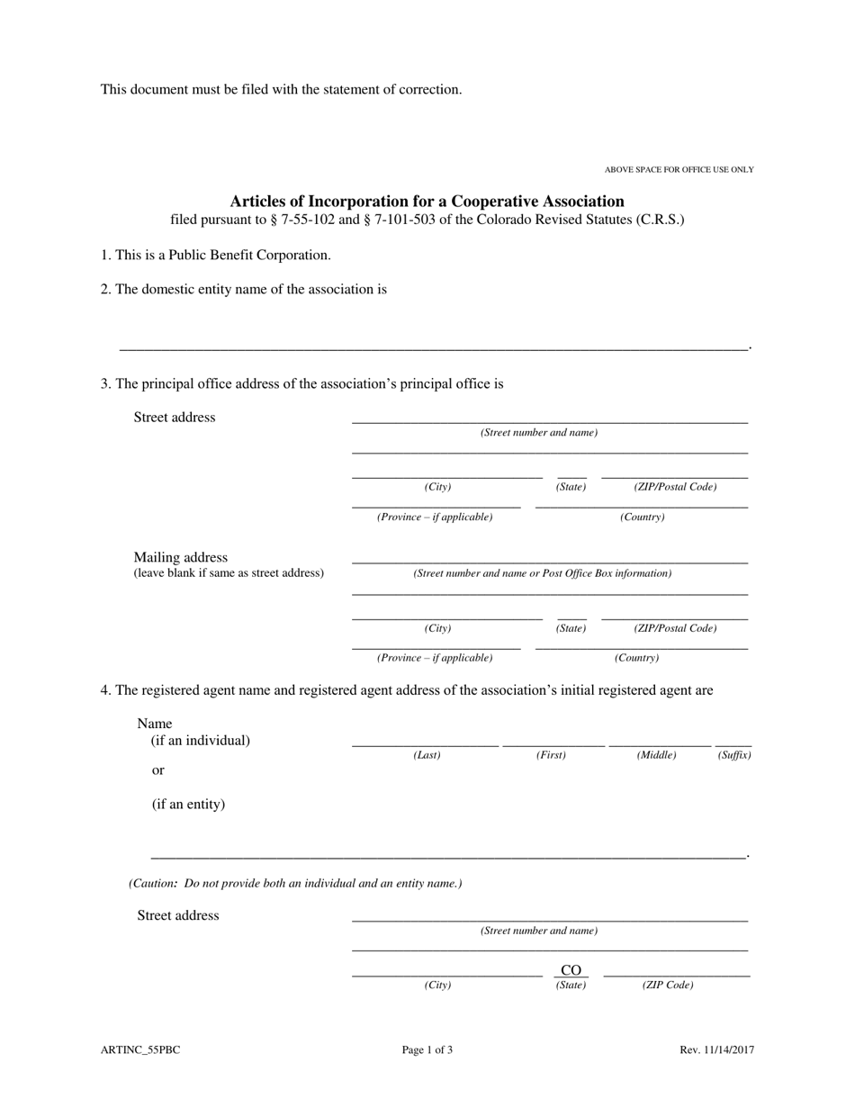 Statement of Correction Correcting a Mistakenly Filed Foreign Entity That Was Meant to Be a Domestic Entity - Cooperative Association as a Public Benefit Corporation - Colorado, Page 3