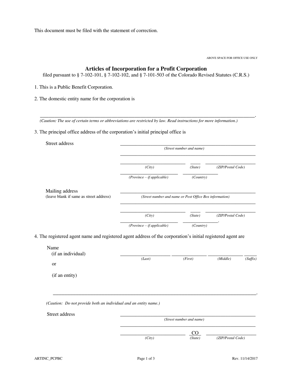 Statement of Correction Correcting a Mistakenly Filed Domestic Entity That Was Meant to Be a Different Form of Domestic Entity - Profit Corporation as a Public Benefit Corporation - Colorado, Page 3
