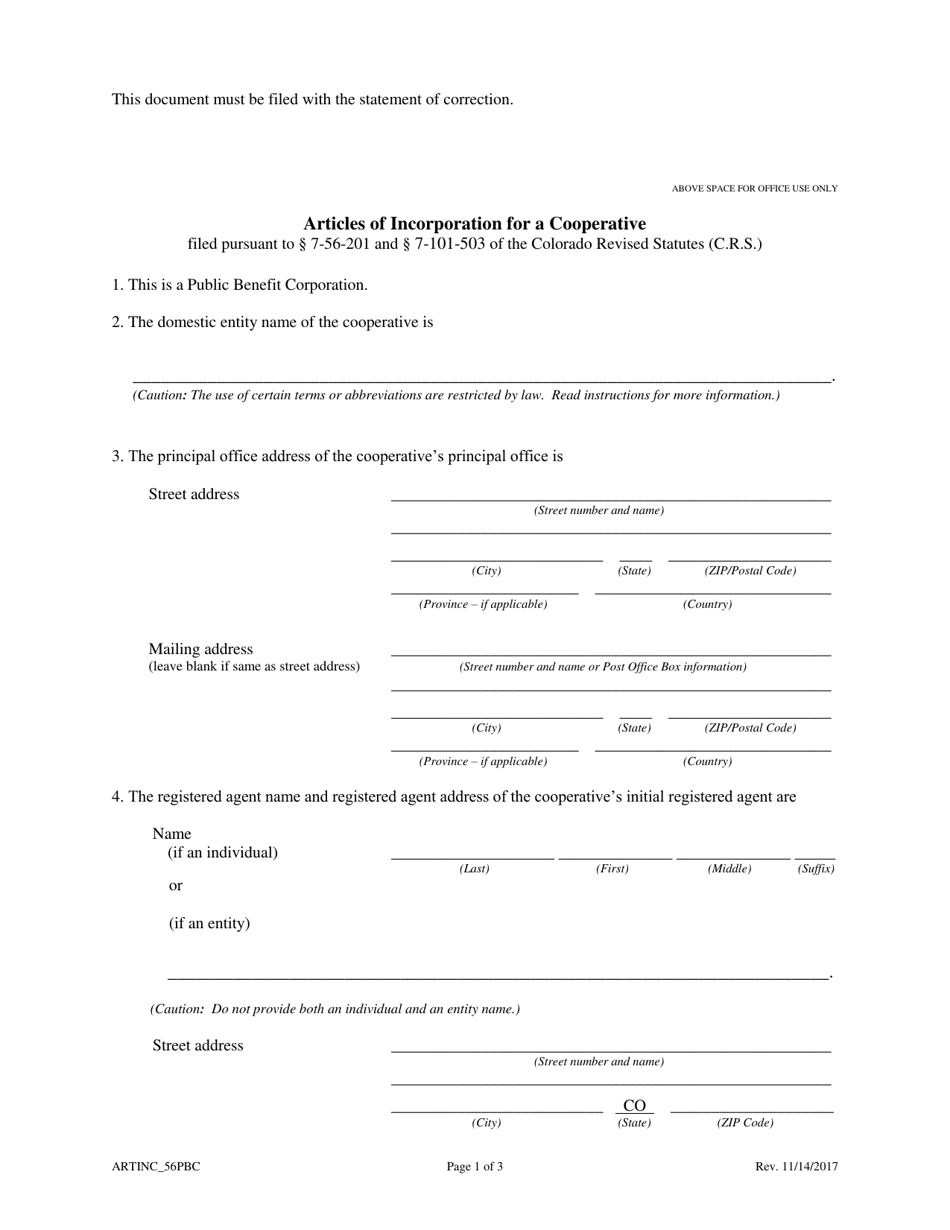 Statement of Correction Correcting a Mistakenly Filed Domestic Entity That Was Meant to Be a Different Form of Domestic Entity - Article 56 Cooperative as a Public Benefit Corporation - Colorado, Page 3