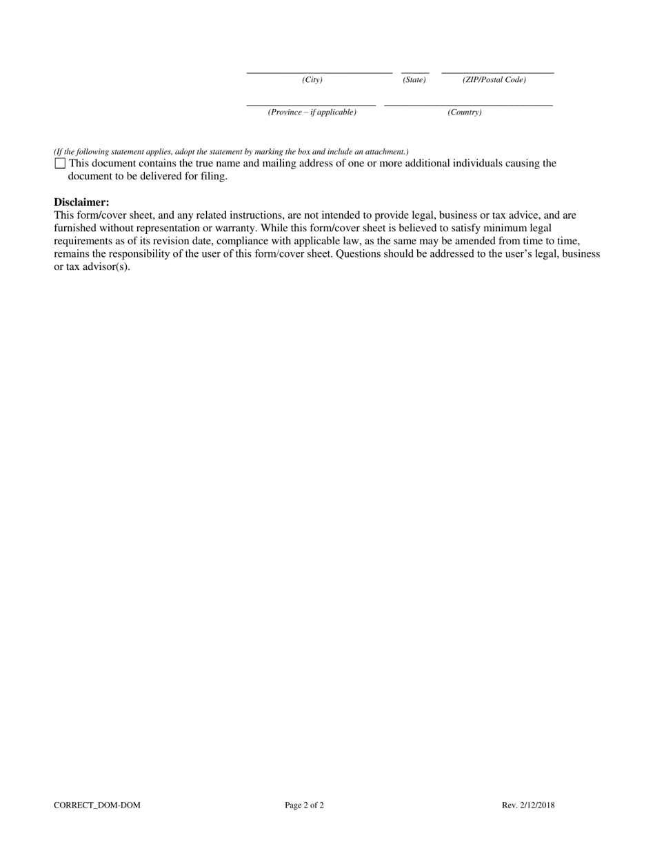 Statement of Correction Correcting a Mistakenly Filed Domestic Entity That Was Meant to Be a Different Form of Domestic Entity - Limited Cooperative Association (Lca) as a Public Benefit Corporation - Colorado, Page 2