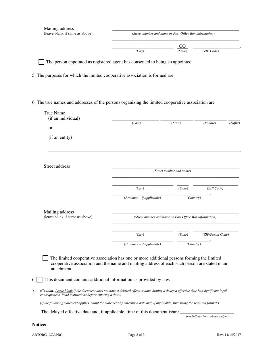 Statement of Correction Correcting a Mistakenly Filed Domestic Entity That Was Meant to Be a Different Form of Domestic Entity - Limited Cooperative Association (Lca) as a Public Benefit Corporation - Colorado, Page 4