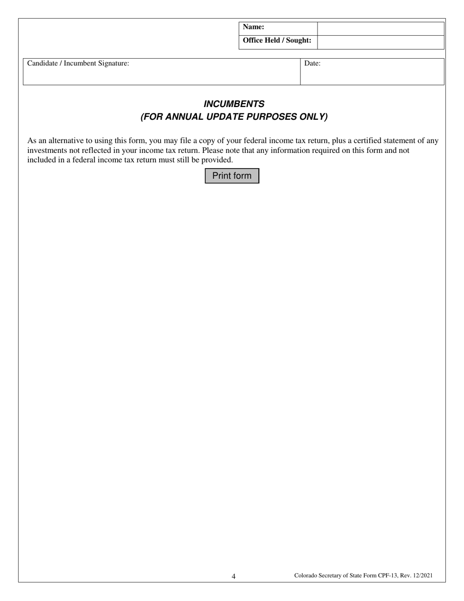 Form CPF-13 Personal Financial Disclosure Statement - Colorado, Page 4
