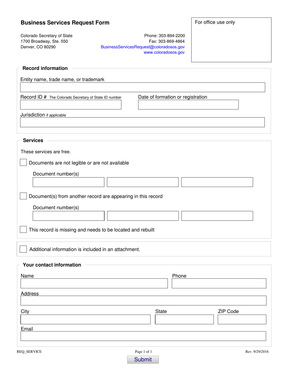 Business Services Request Form - Colorado, Page 1