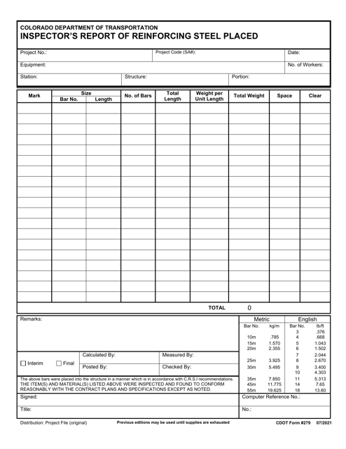 CDOT Form 279  Printable Pdf