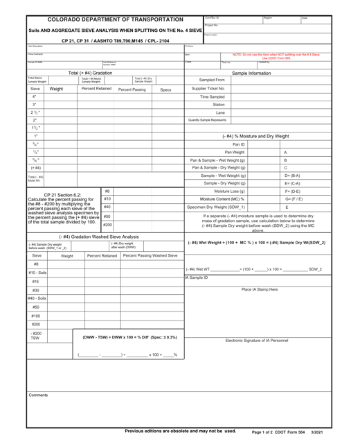 CDOT Form 564  Printable Pdf
