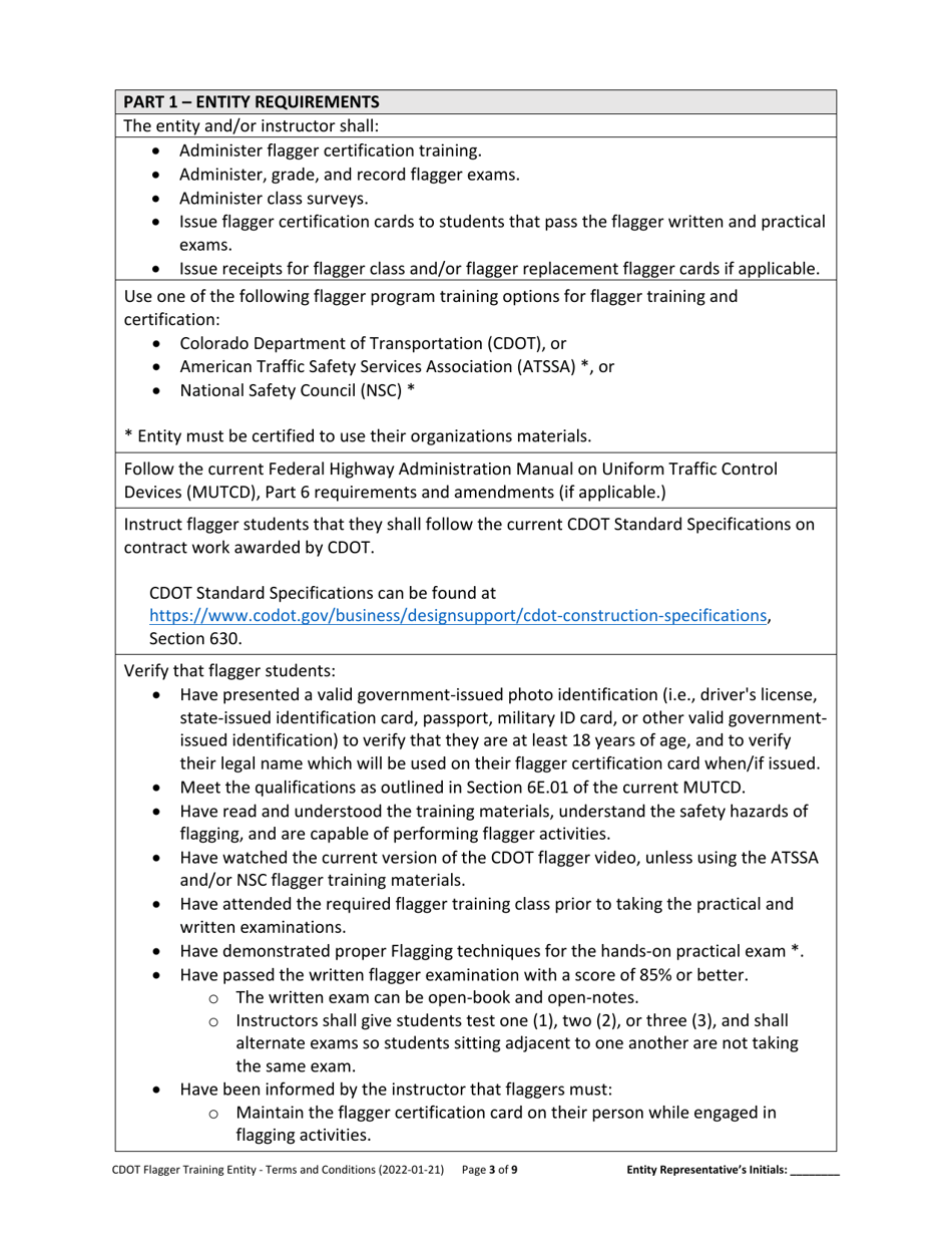 CDOT Flagger Training Entity Terms and Conditions - Colorado, Page 3
