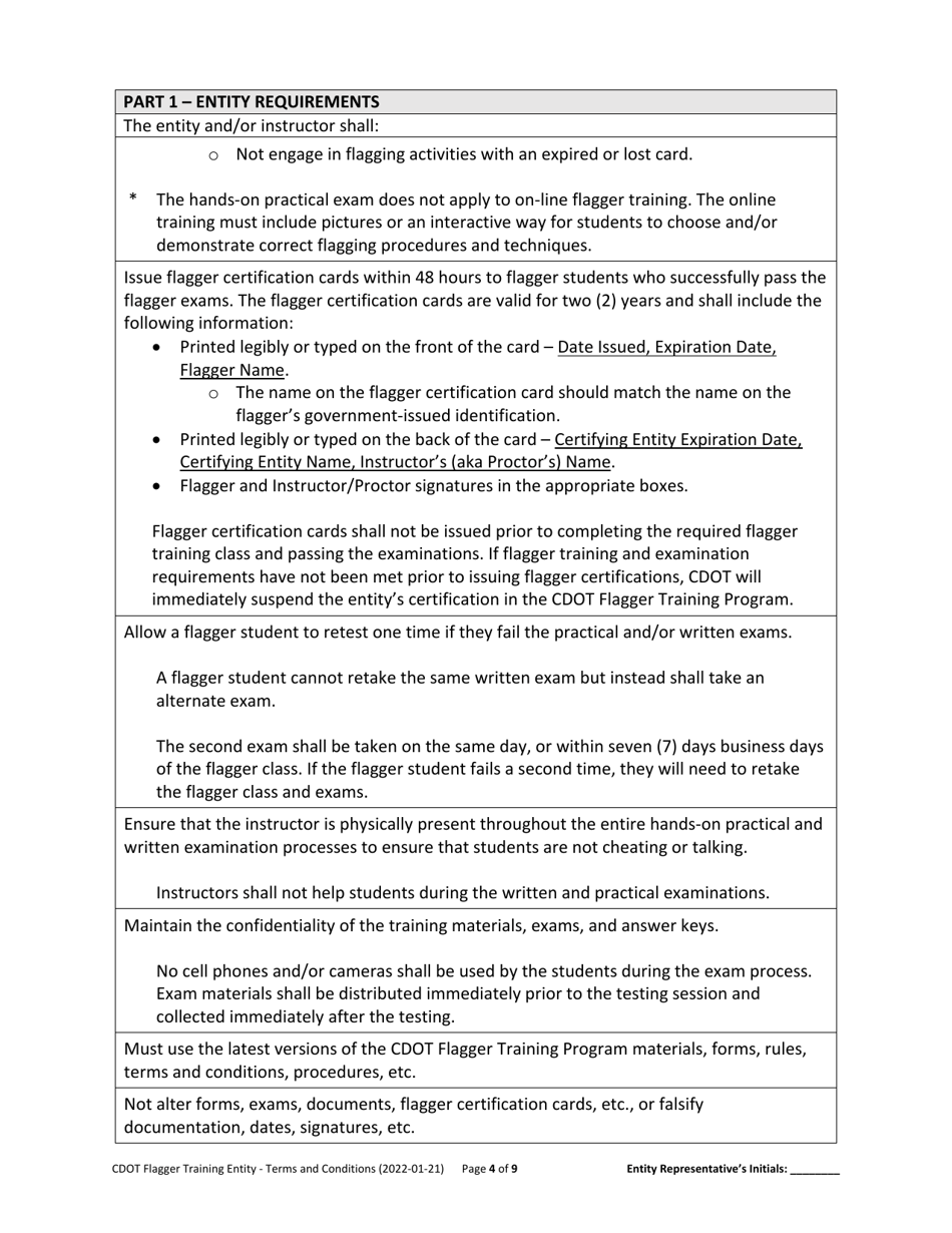 CDOT Flagger Training Entity Terms and Conditions - Colorado, Page 4